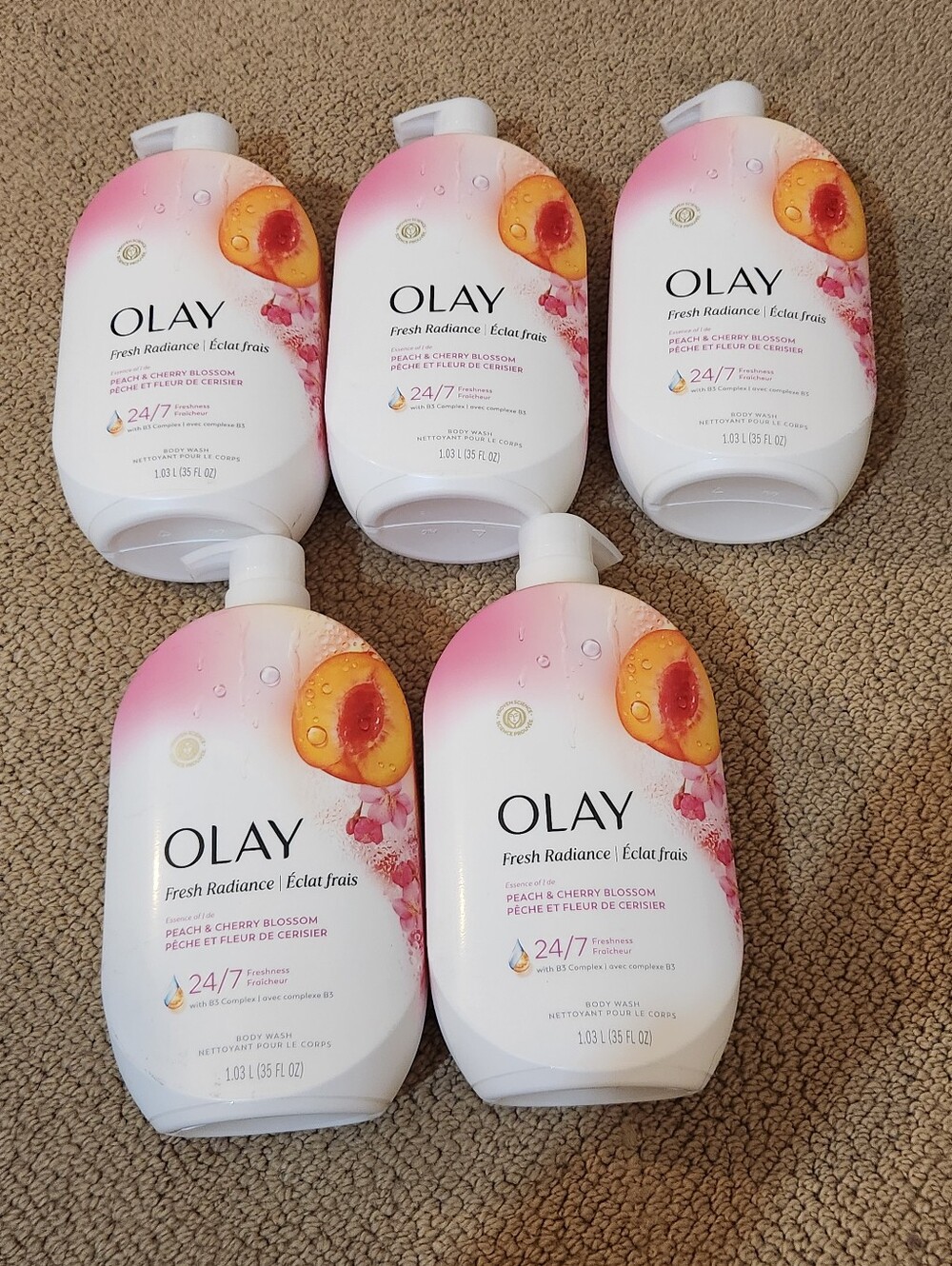 Olay Fresh Radiance Peach & Cherry Blossom Body Wash 35 Fl Oz (5 Bottles)
